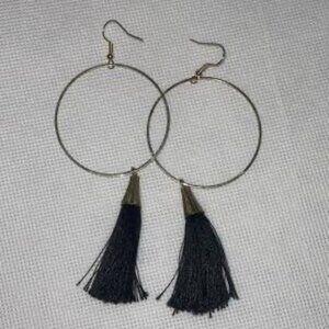 Unbranded Size One size  Elegant Black Tassel Hoop Earrings - Boho Chic Statemen